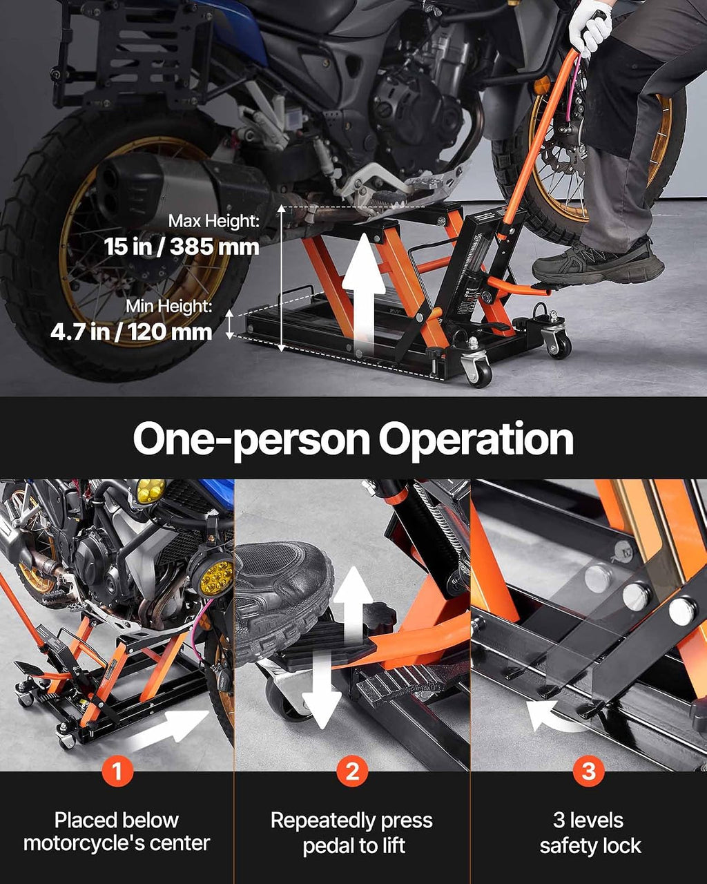 Hydraulic Motorcycle Lift Jack 1500 LBS Capacity ATV Scissor Lift Jack Portable Motorcycle Lift Table with 4 Wheels