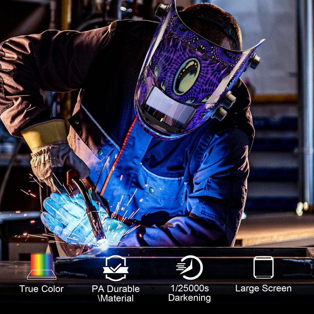 Auto Darkening Welding Helmet, 3.94"X3.66" Large Viewing Screen | 1/1/1/1 True Color Lens, 1/25000s Auto-Darkening, 4