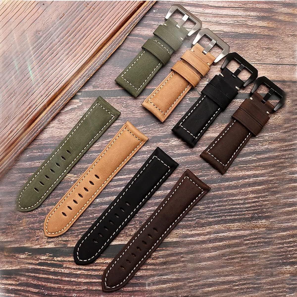 Vintage Leather Watch Bands for Men - Top Grain Leather Compatible with Panerai Watch Band - 20mm, 22mm, 24mm, 26mm
