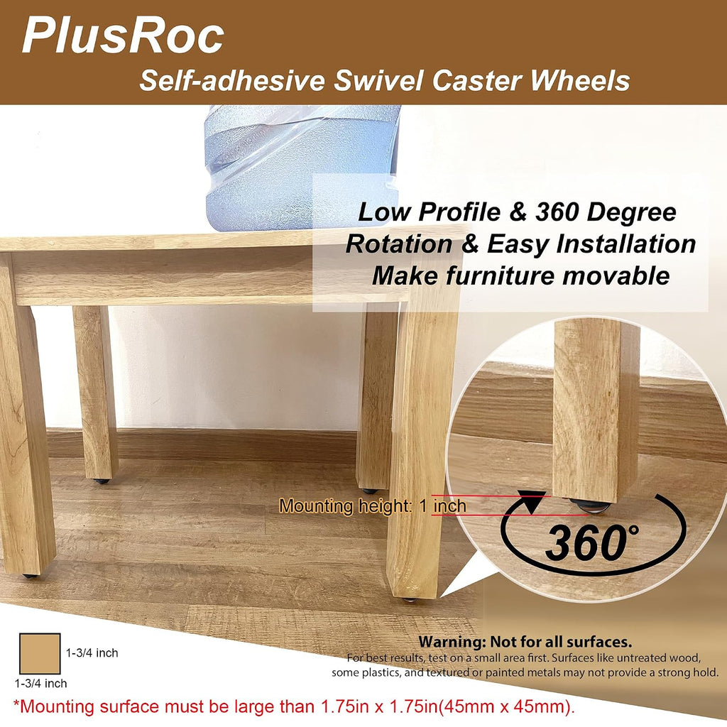 PlusRoc 4 Pack 1 Inch Self Adhesive Caster Wheels for Furniture