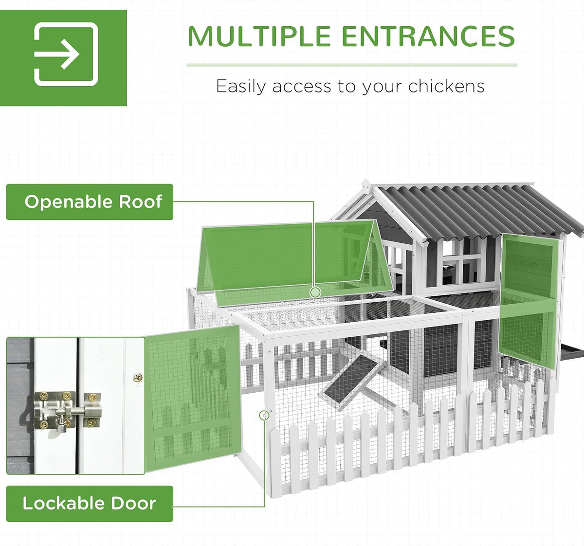 Wooden Chicken Coop with Run for 1-2 Chickens 68" x 59" x 42" Gray
