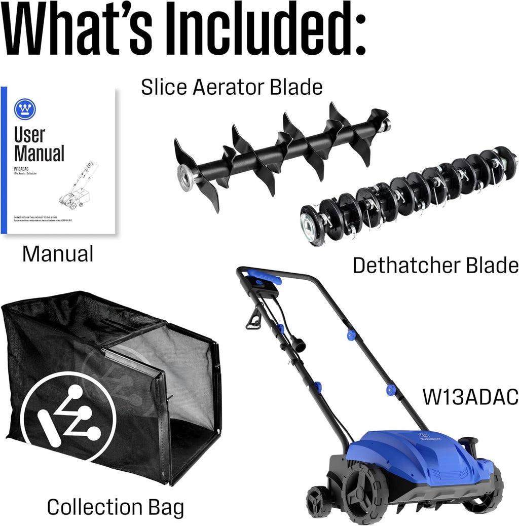 13" 12-Amp 2-in-1 Electric Dethatcher and Scarifier with Collection Bag