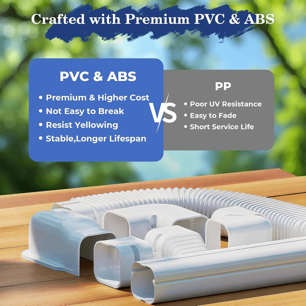 13.5ft Mini Split Line Set Cover 4" PVC for AC & Heat Pump White | Premium PVC & ABS; UV-resistant; snap-on for quick