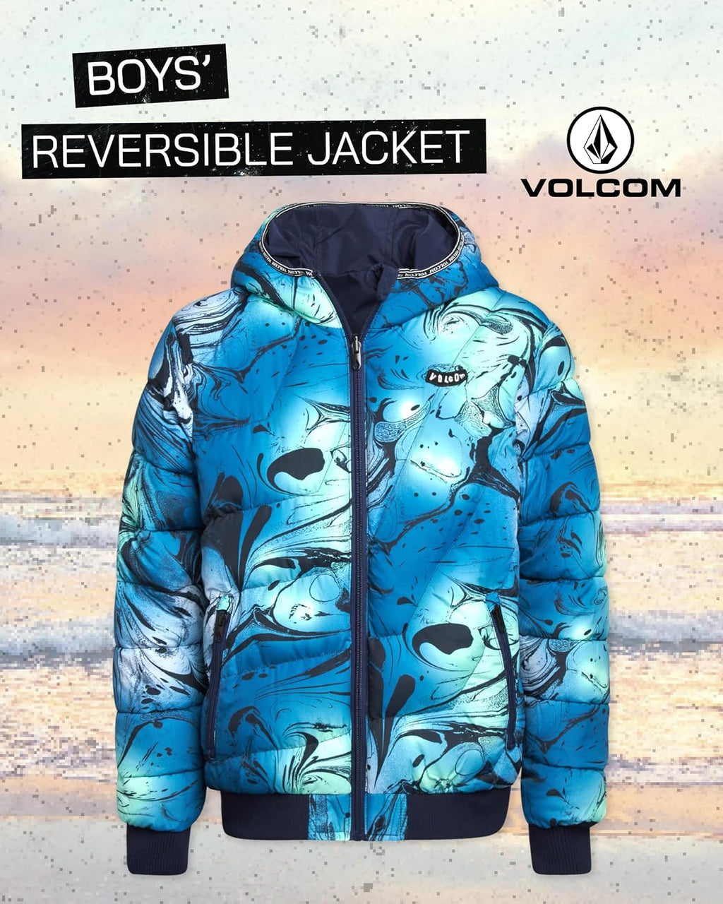 Boys Reversible Breathable Hooded Winter Puffer Jacket (4-20) | Two Looks in One, Flips from a Bold Pattern to a