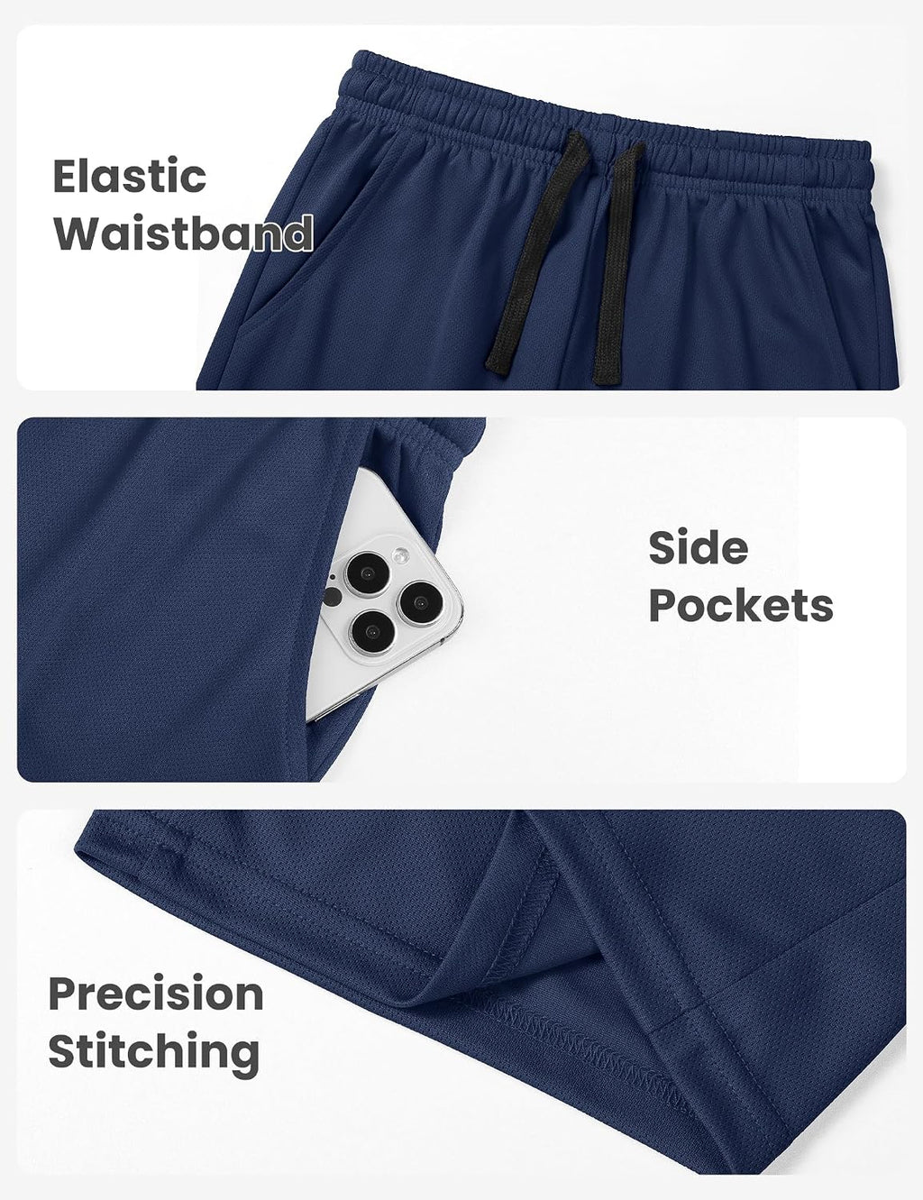 Boys Athletic Shorts Kids Mesh Basketball Soccer Short with Pockets