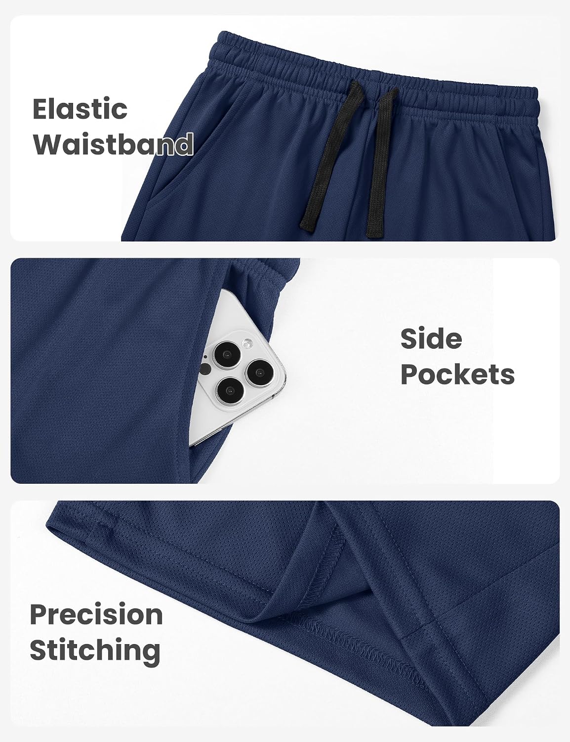 Boys Athletic Shorts Kids Mesh Basketball Soccer Short with Pockets