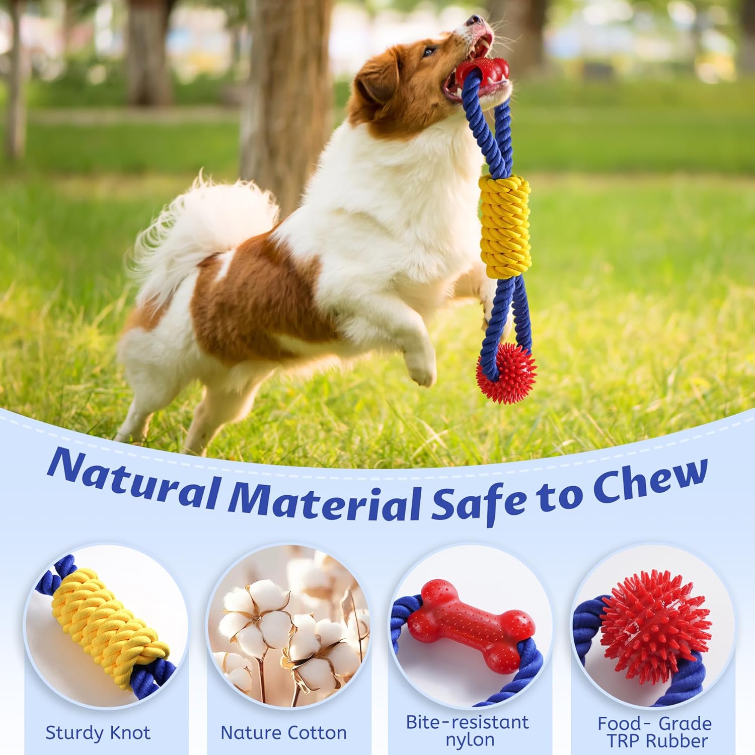 Interactive Dog Rope Toys Tug of War, Tough Dog Toys for Large, Medium & Small Dogs, 100% Cotton Chew Toys for