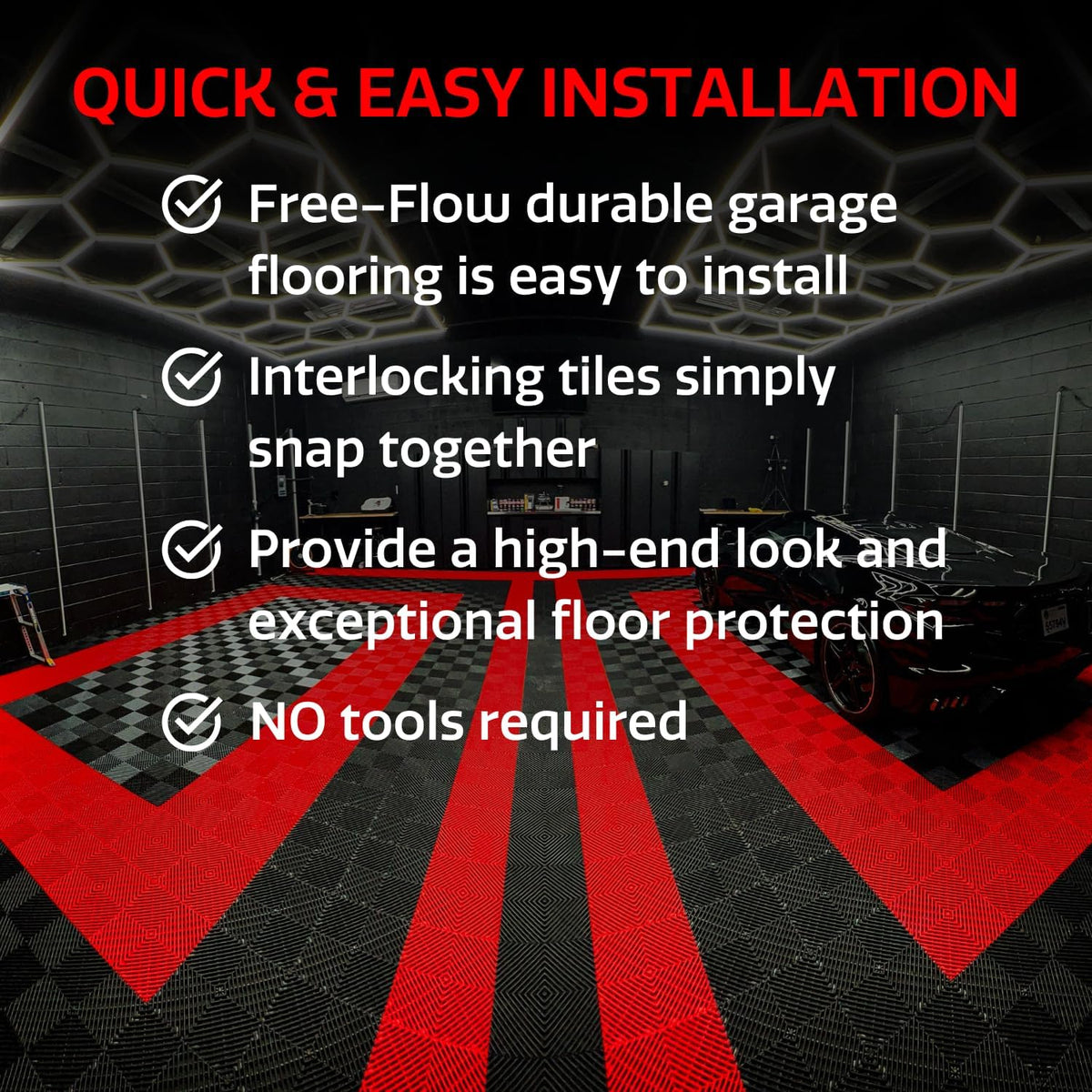 SnapLock GarageDeck 12"x12" Interlocking Garage Floor Tiles, 24pk, Black