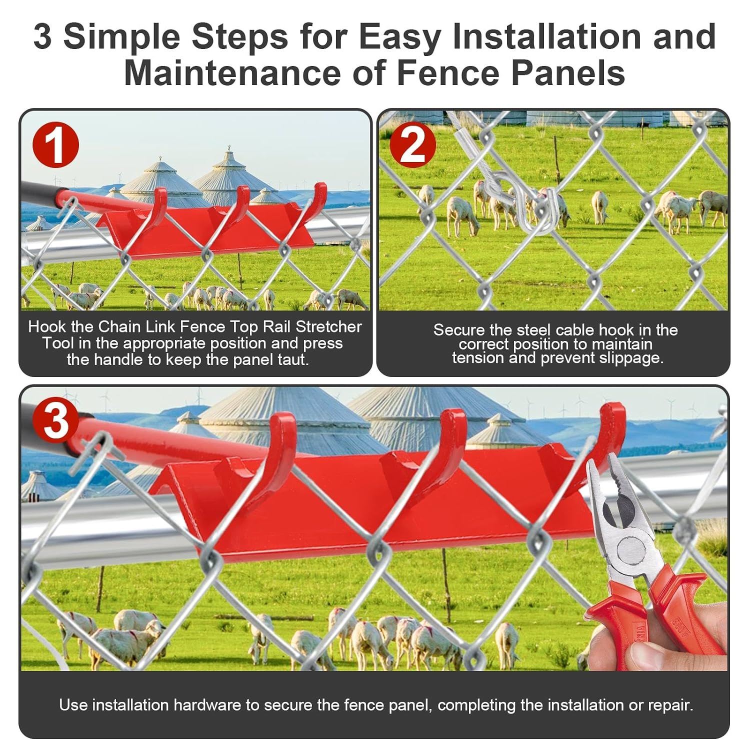 Chain Link Fence Top Rail Tensioner Tool Heavy-Duty Steel Stretcher