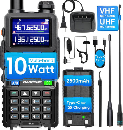 Ham Radio BAOFENG Radio 5RM 10W Handheld Long Range Walkie Talkies NOAA Emergency Two Way Radio with 999CH, USB-C