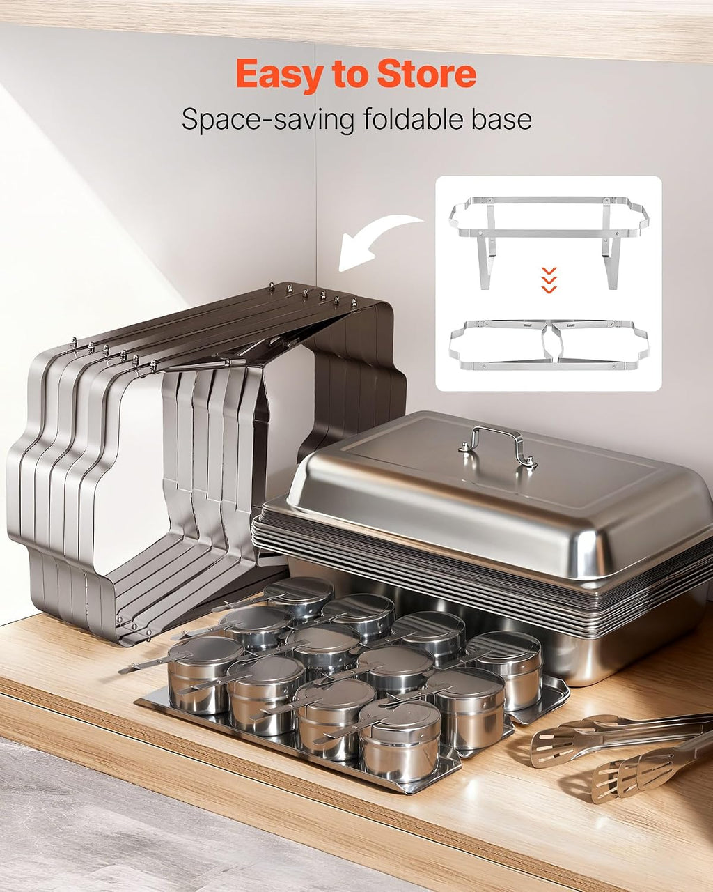 Rectangle Chafing Dishes, 9 Qt 6 Pack Stainless Steel Chafing Dish, Food Warmer Chafer Complete Set with Hollow