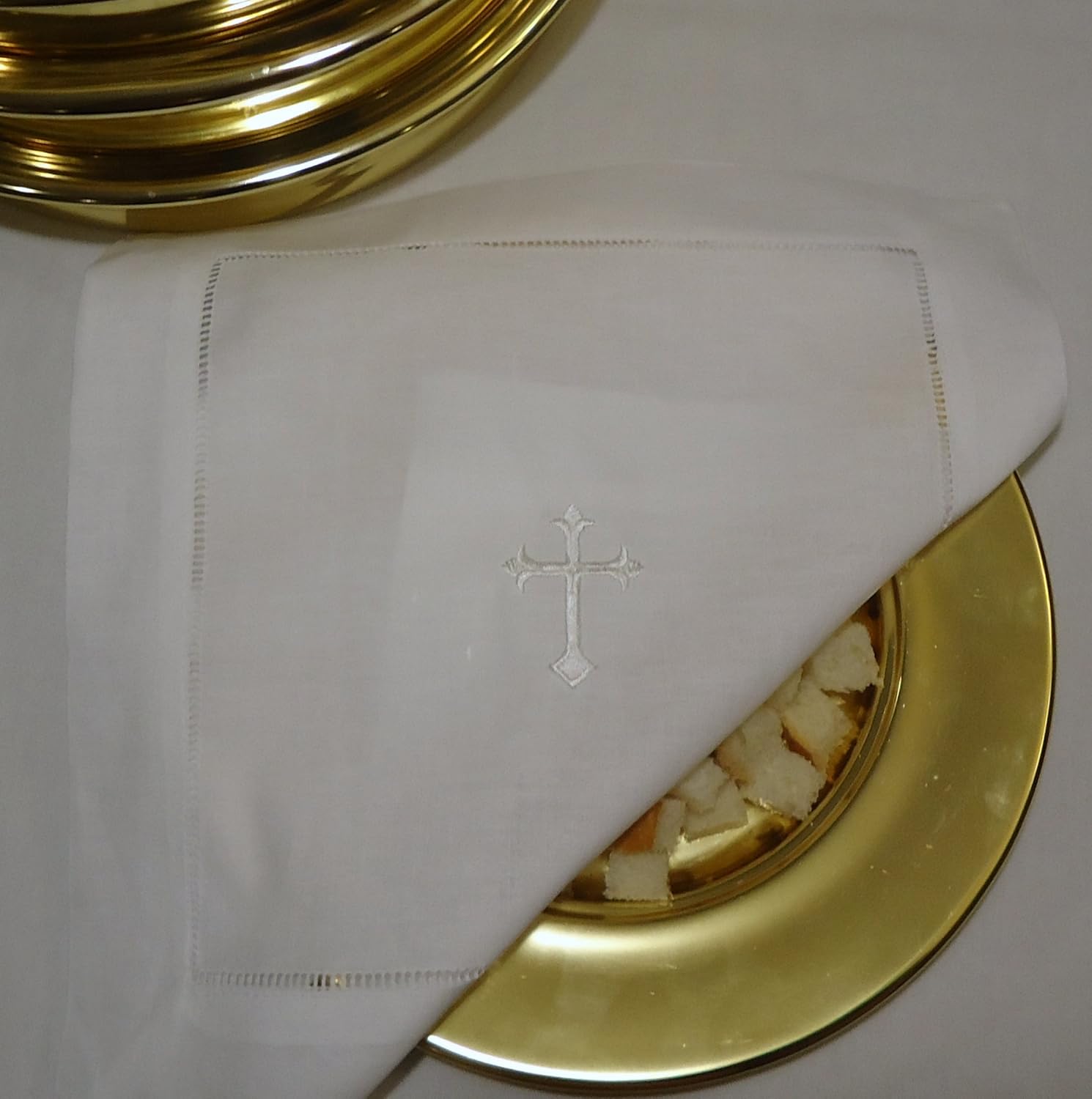White Linen Altar Cloth White Cross Embroidery