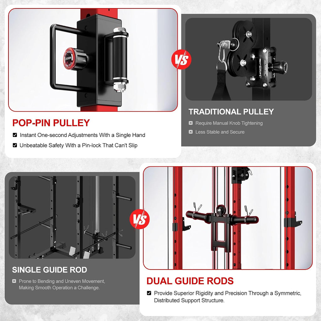 C12 Power Rack, 2000LBS Squat Rack with Cable Crossover System, Workout Cage with More Training Attachments for Home Gym