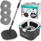 360° Square Spin Mop and Bucket System – Dual Compartment, Separate Clean & Dirty Water – 3 High-Absorbent Microfiber