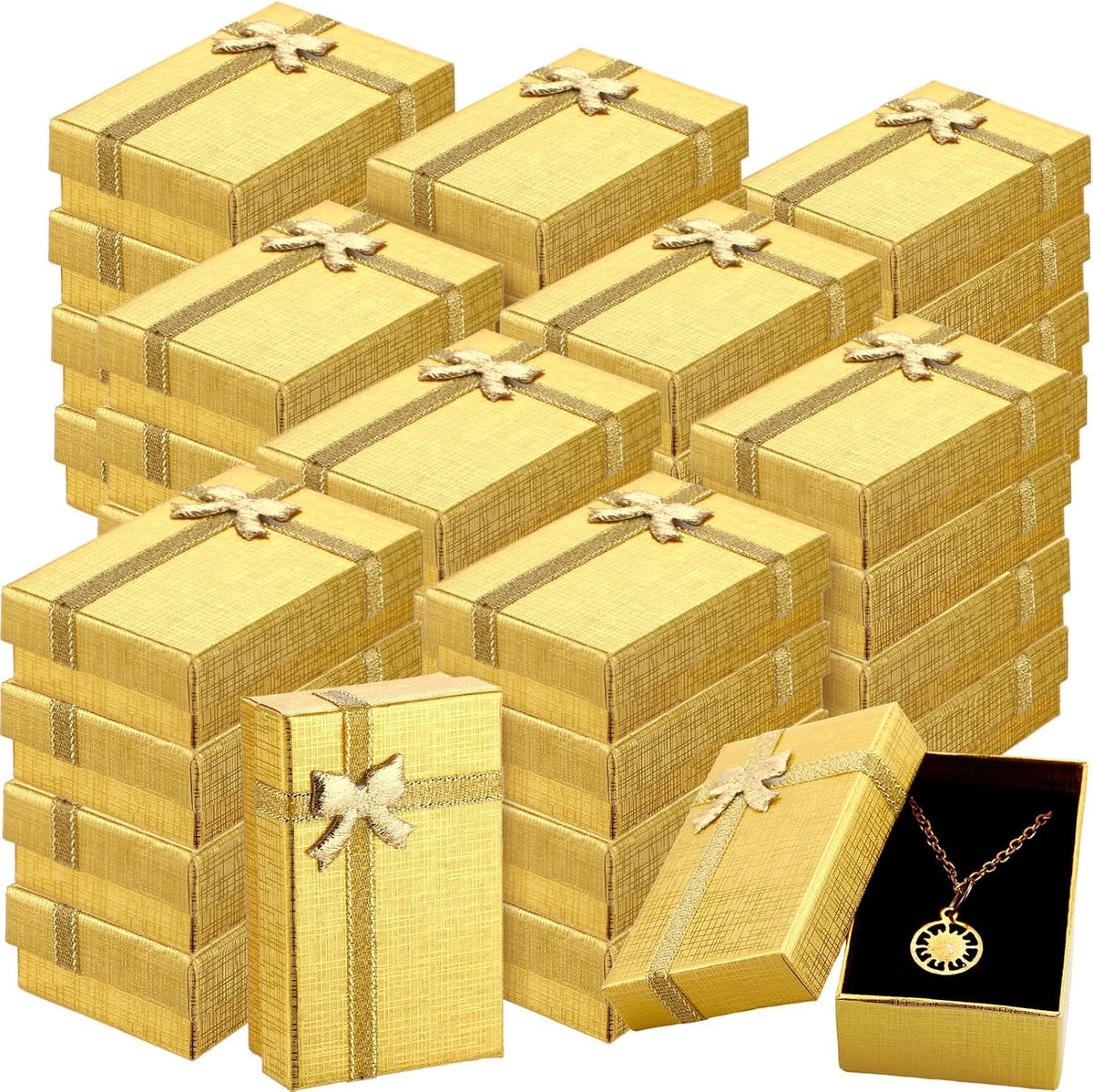 96 Pcs Jewelry Gift Boxes with Lids, 2x3.1x1.1 Cardboard Bow,Gold
