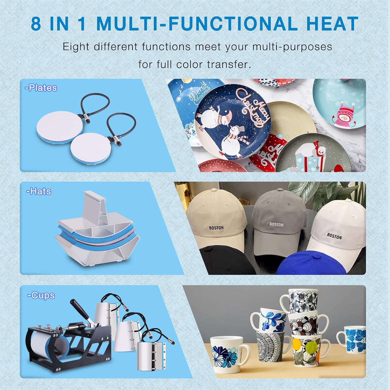 Upgraded 8 in 1 Heat Press Machine 15x15 Inch Heat Transfer Machine 360-Degree Swing Away Multifunction Digital