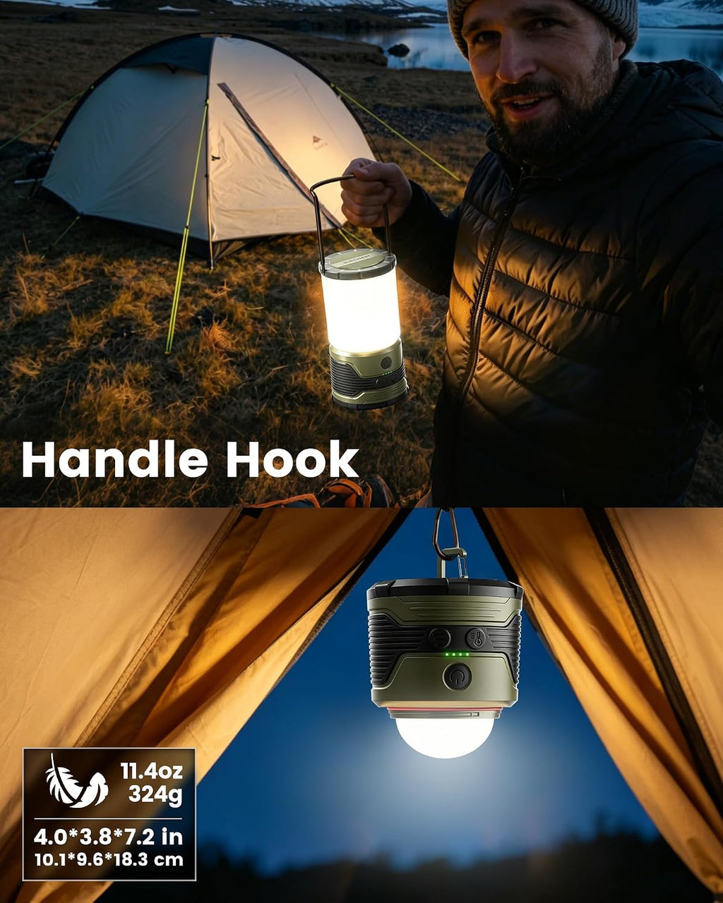 1200LM LED Camping Lantern Rechargeable, 7 Light Modes, 5000mAh Power Bank, IP45 Waterproof, Perfect Lantern
