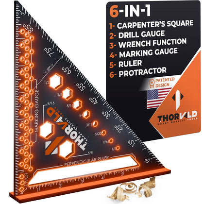 6-in-1 Carpenter Square 7 inch (1/16" Precision) - T Square Multi-Purpose Carpenter Tools : Wrench, Square