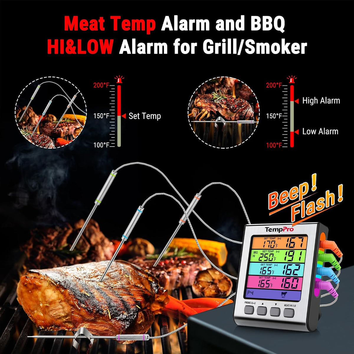 TempTrack Digital Meat Thermometer with 4 Temperature Probes