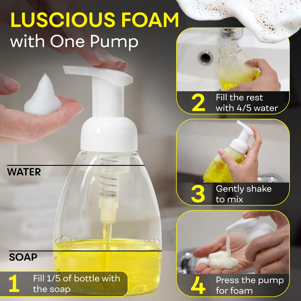 Foaming Soap Dispenser Pump Bottles, BPA Free Empty Refillable Plastic Container for Liquid Soap - Kitchen, Bathroom