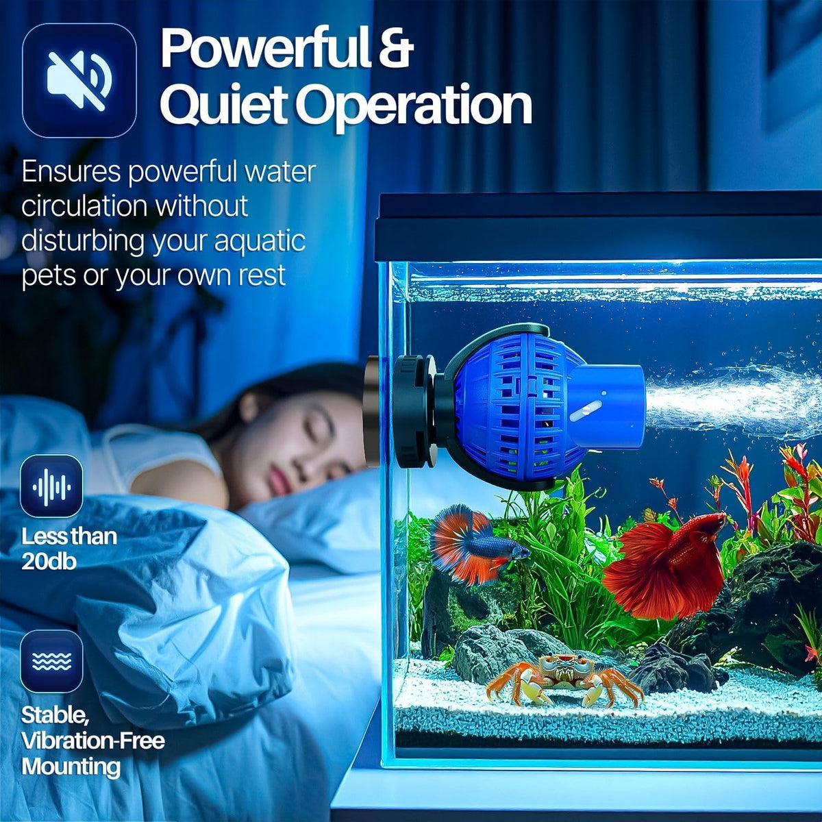 Blue Aquarium Wave Maker, 1100 GPH Circulation Pump for Fish Tanks