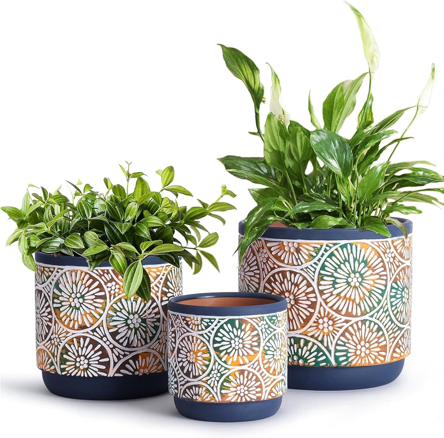 3 Piece Ceramic Plant pots Indoor Pots Set with Drainage Holes, 5.7/4.7/3.5/inch, Modern Decorative pots Outdoor