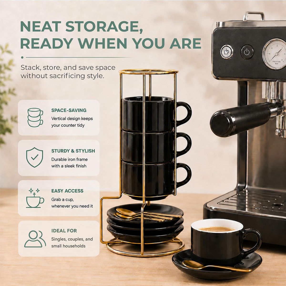 3 Ounce Espresso Cups Set of 4, Black
