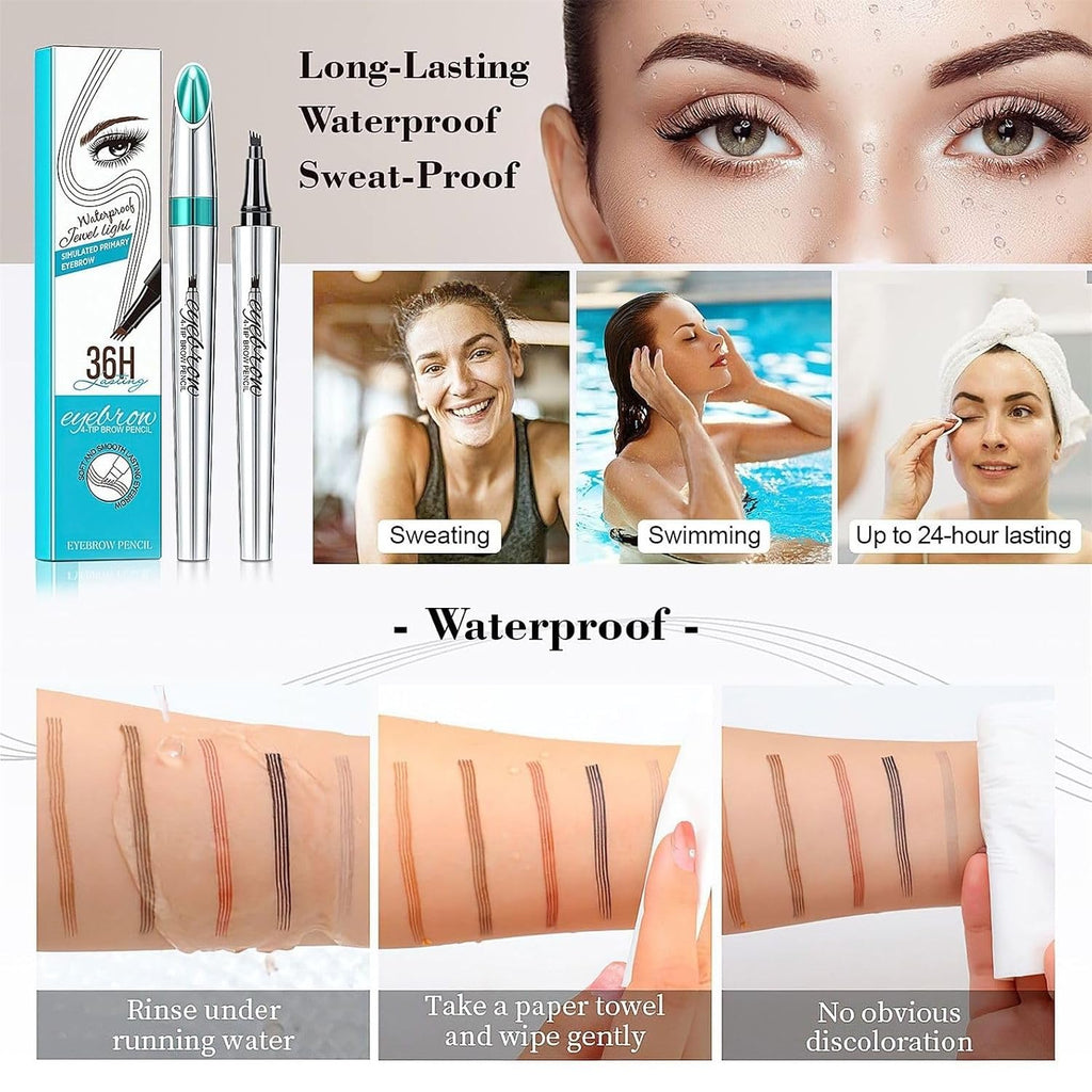 Microblading Eyebrow Pen, Eyebrow Pencil with 4-Fork-Tip (Light Brown)