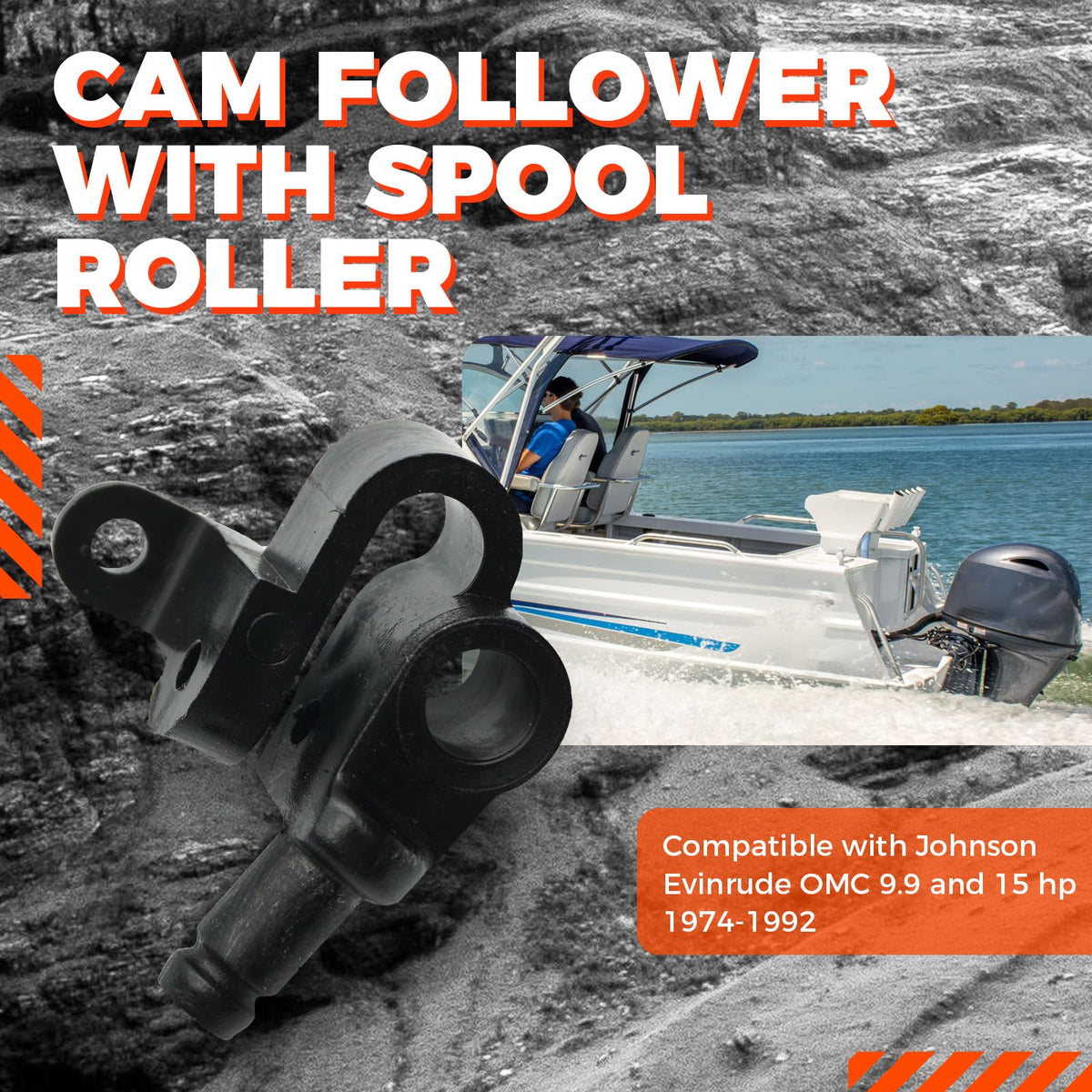 Cam Follower with Spool Roller 396236 Compatible with Johnson Evinrude OMC 9.9 and 15 hp 1974-1992, Cam Follower Roller Replacement 0396236