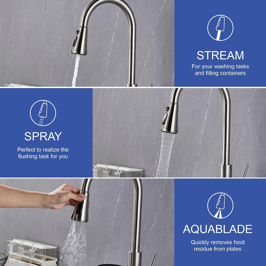 Kitchen Faucet with Glass Rinser Single Handle Pull Down Kitchen Sink Faucet with Cup Washer 1 or 3 Hole Glass Rinser