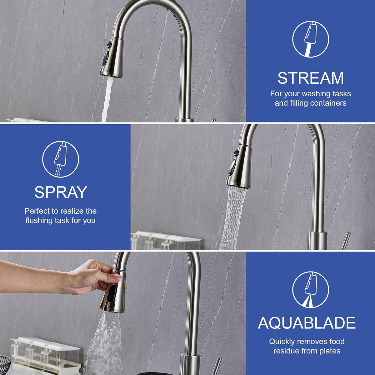 Kitchen Faucet with Glass Rinser Single Handle Pull Down Kitchen Sink Faucet with Cup Washer 1 or 3 Hole Glass Rinser