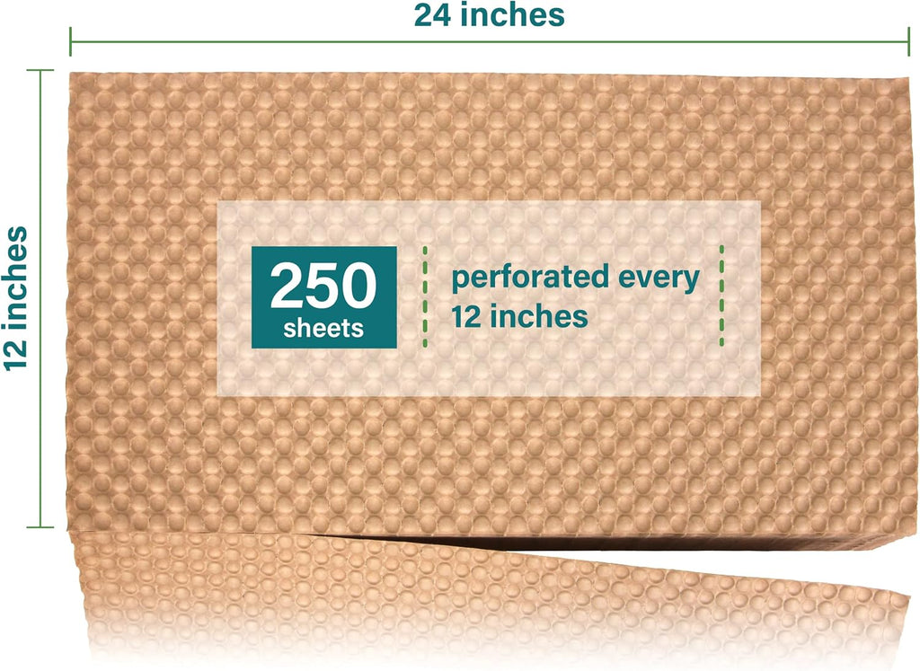 Paper Bubble Wrap Sheets for Packing, Moving, & Shipping - 12" x 24" x 500' - Eco-Friendly Kraft Bubble Paper