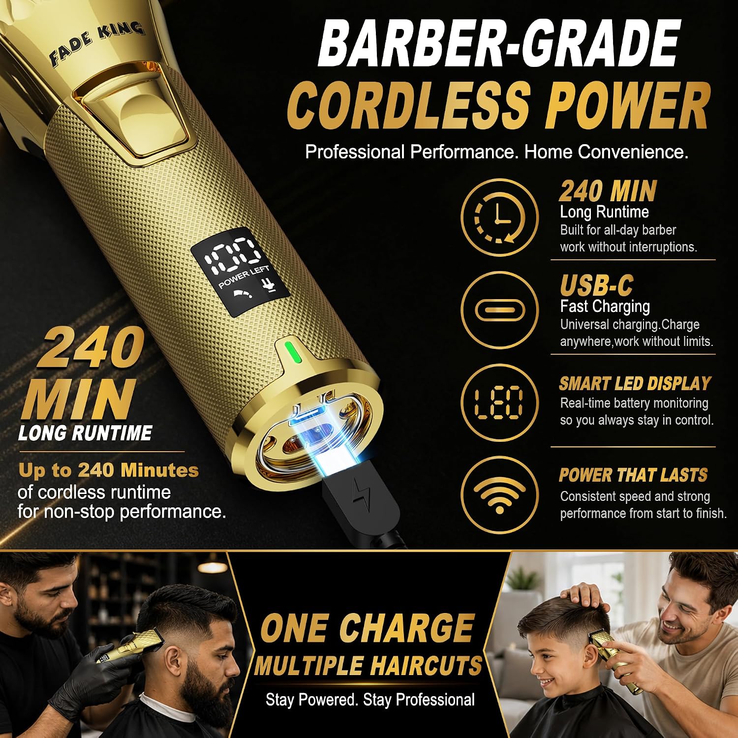 Professional Hair Clippers for Men, Cordless Clipper & Trimmer Kit | 7000RPM High-Speed Motor, Barber-Grade Fade
