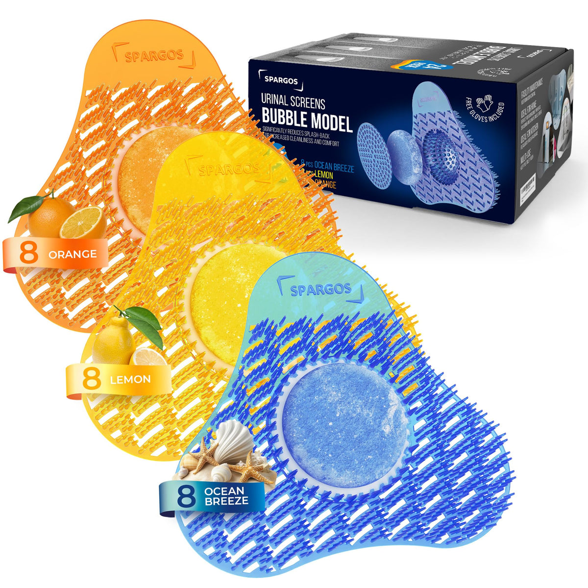Urinal Screen Deodorizer, 24 Pack Blue Yellow Orange