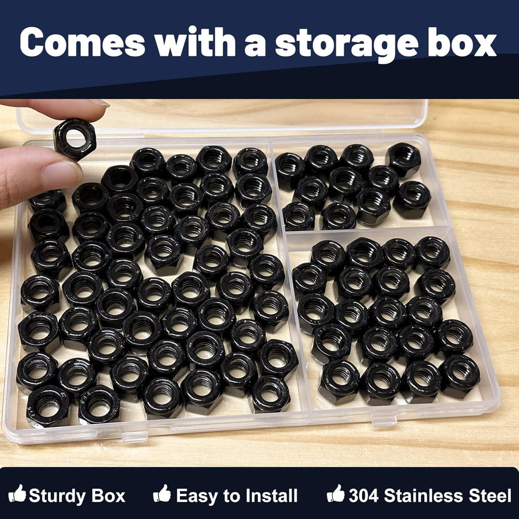 ZQZ 3/8-16 Stainless Steel Nylon Lock Nuts,30Pcs Nylock Insert Nut Black304