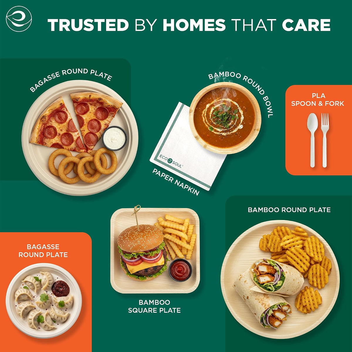 8 Inch Disposable Bamboo Plates (50 Pack, Square)
