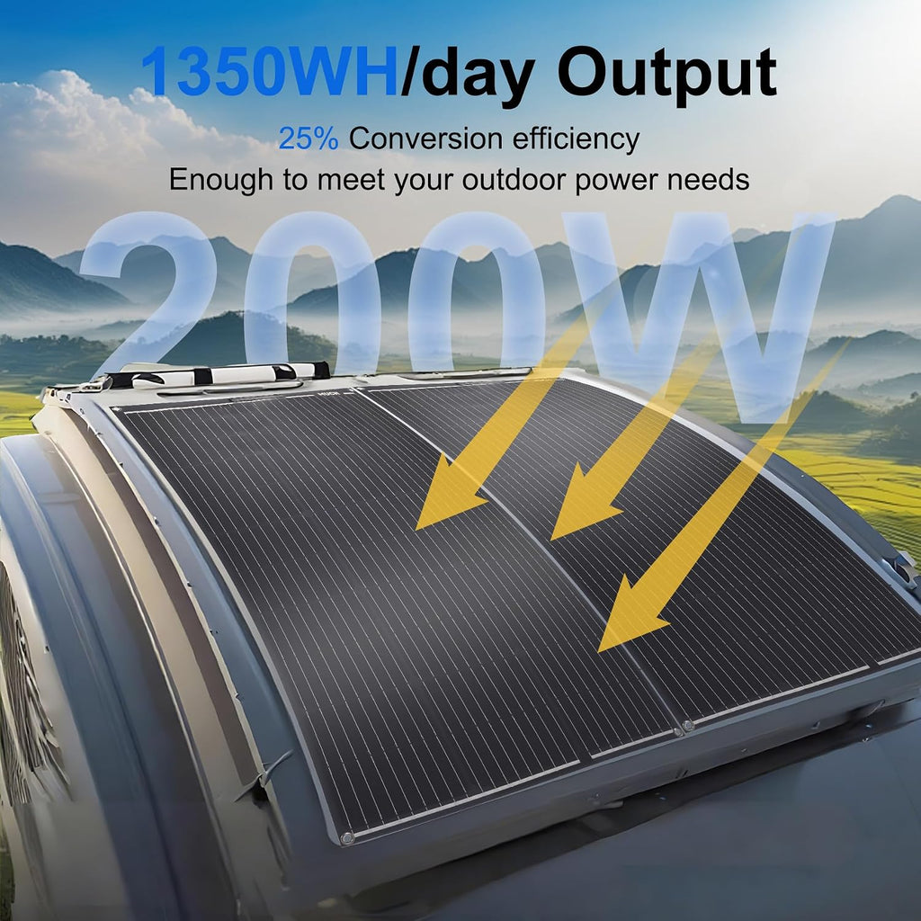 Much 200W Flexible Solar Panel Kit 12V Mono 30A PWM Controller for Van RV | Lightweight bendable mono charger 2pcs
