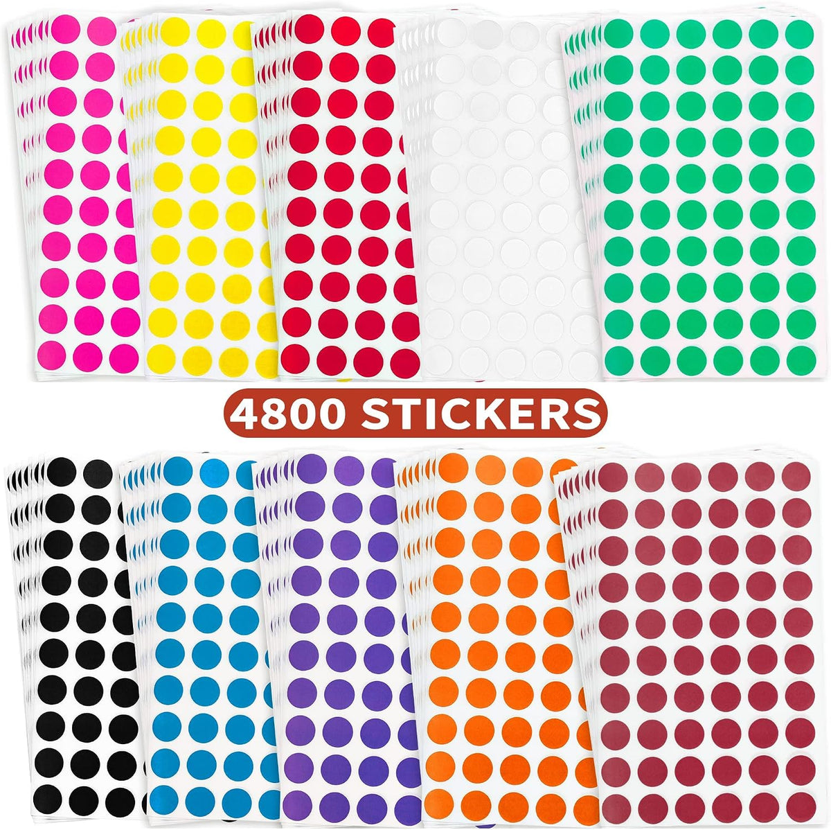 1/2 Inch Circle Sticker Labels, 4800 Sticker Dots, Adhesive and Writable Dots. Color Coding Labels and Adhesive Dots