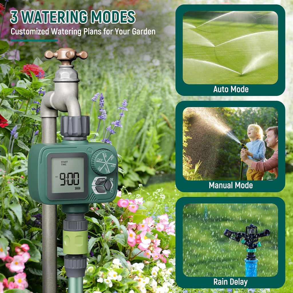 Sprinkler Timer, Programmable Hose Timer with Automatic Watering System | Digital Water Timer with Rain Delay &