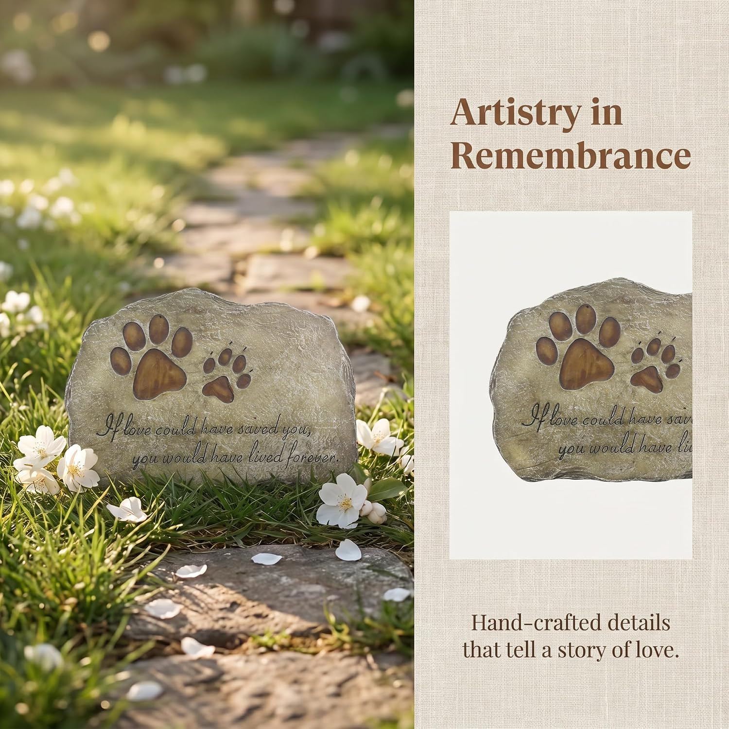 Paw Prints Dog Pet Memorial Stones, Pet Garden Stone Grave Marker for Dog or Cat, Hand-Painted Pet Memorial Gift Loss