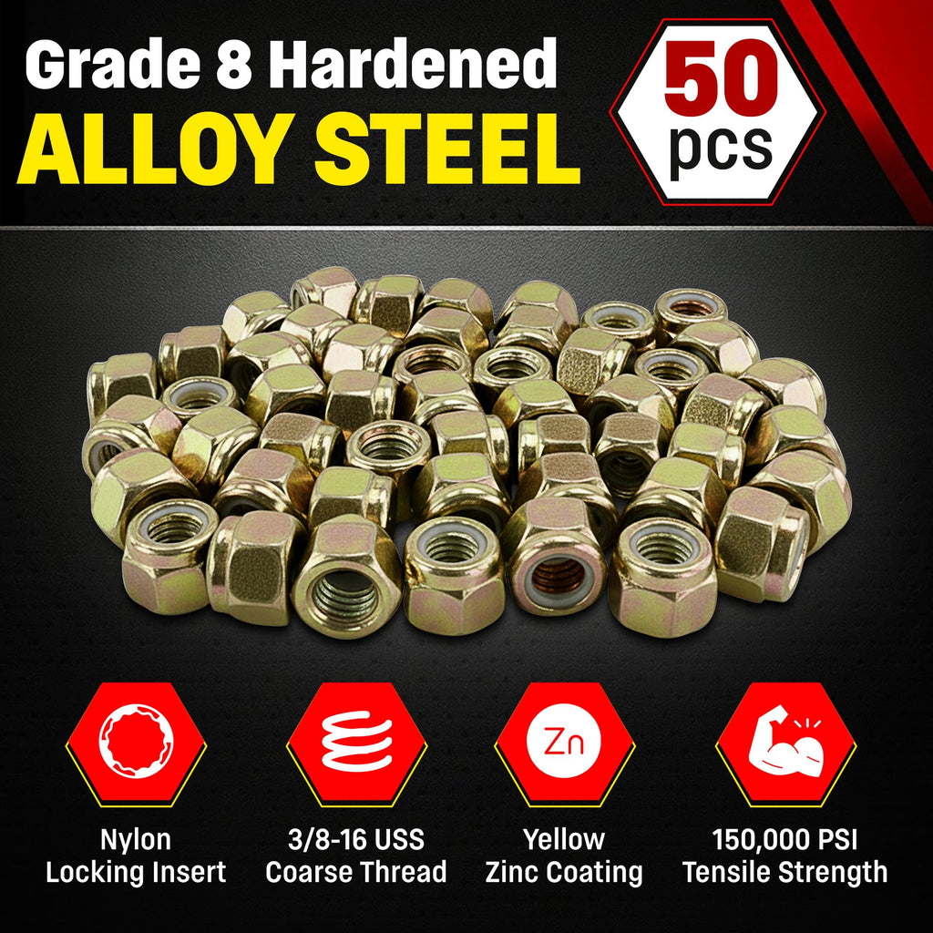 Chenango Supply 3/8-16 Grade 8 Nylon Insert Lock Nuts (Nylock)