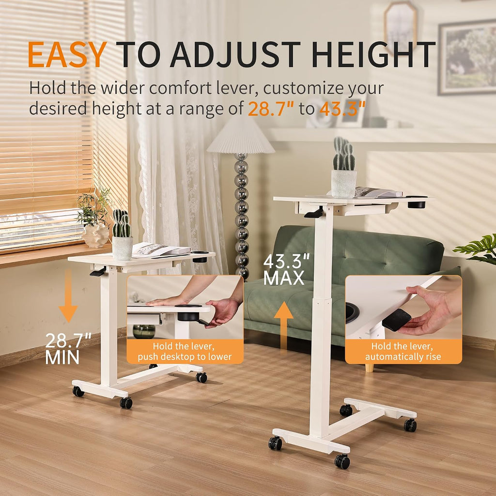 Adjustable Hospital Overbed Table with Drawer, Wheels, Cup Holder
