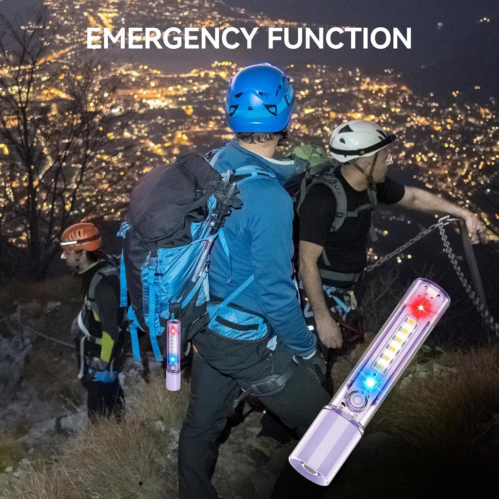 Purple LED EDC Flashlight - USB-C Rechargeable, Waterproof, Zoom Focus, 3 Modes, Red & Blue Emergency Strobe - Best