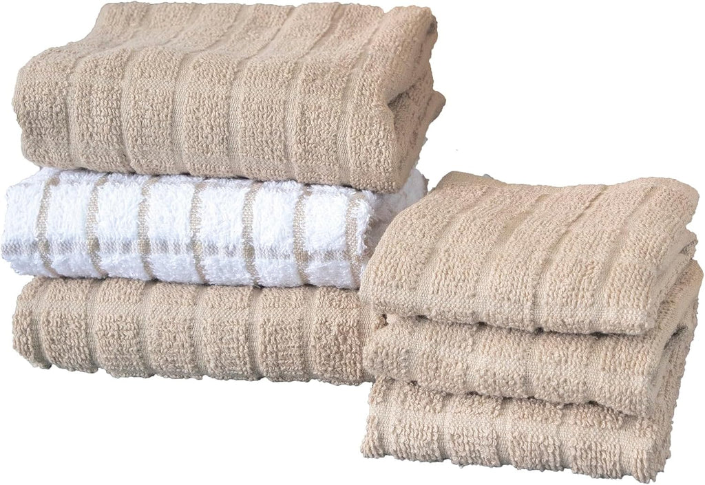 Premium Kitchen Towel and Dish Cloth Value Set: Highly Absorbent, Super Soft, Long-Lasting, 100% Cotton Checked and