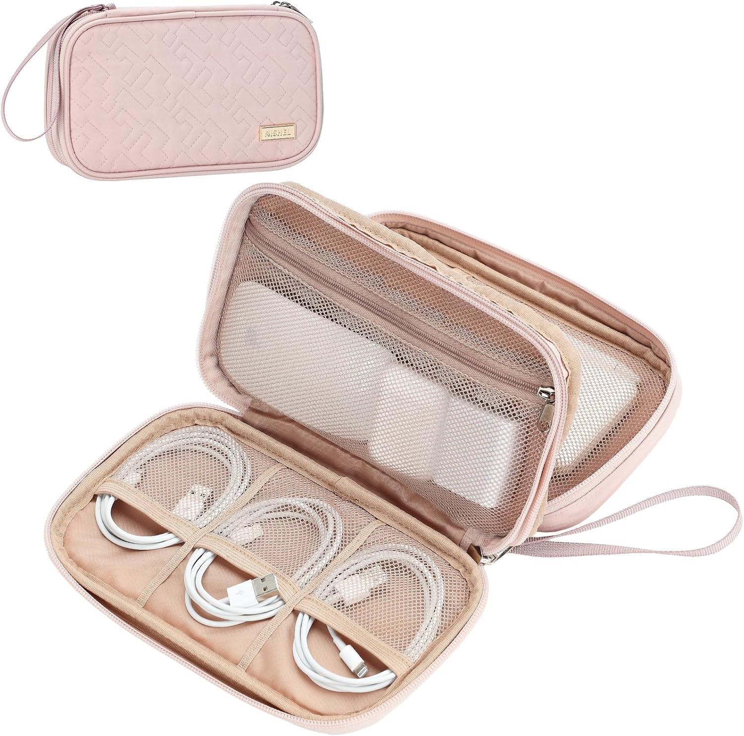 Electronics Travel Organizer Cord Case, Charger Cable Tech Bag | Double-layer bag keeps chargers, cables, flash