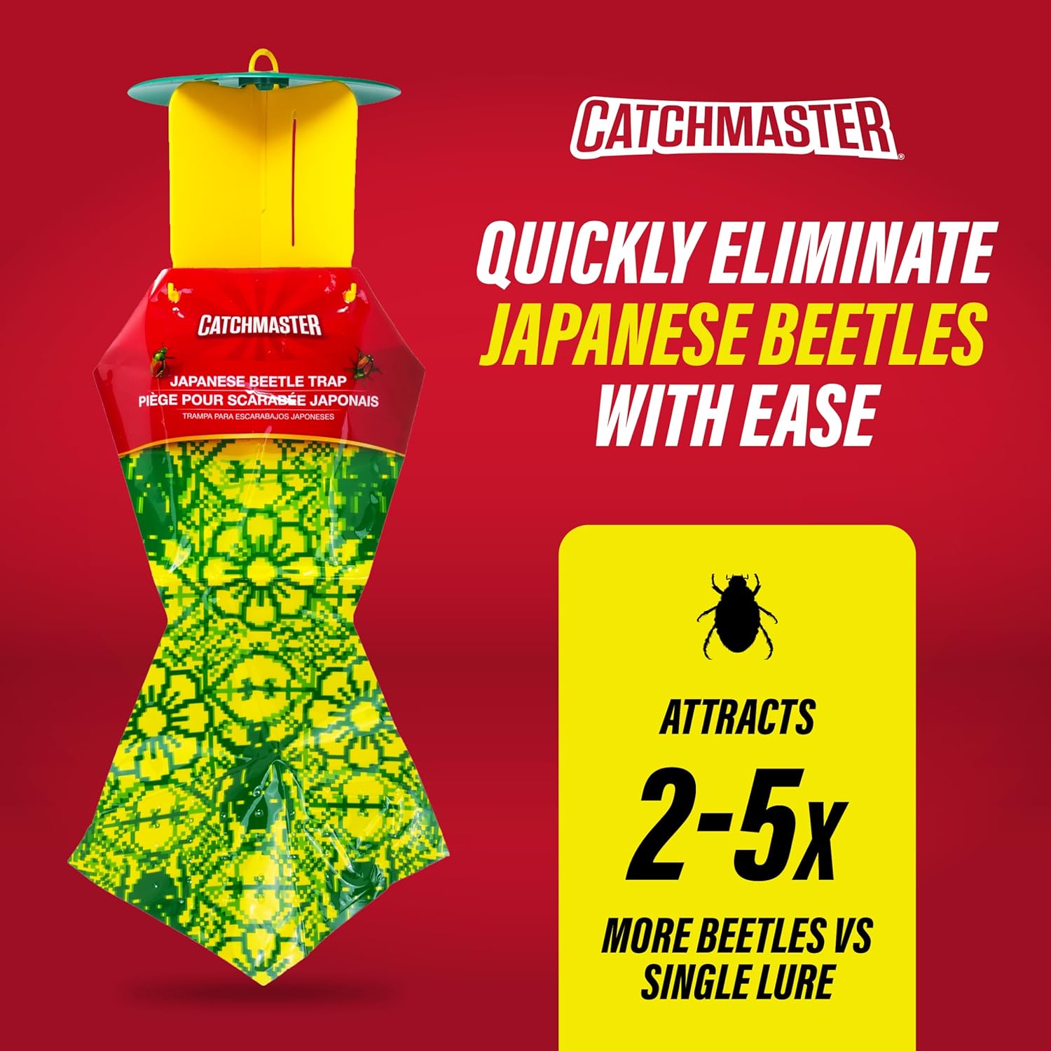 Japanese Beetle Traps w/Rain-Proof Cap 3-Pack & Dual Lure, Beetle Bag Trap, Hanging Beetle Catcher, Pest Control for