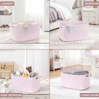 86L Large Woven Laundry Basket Hamper with Handles, Pink