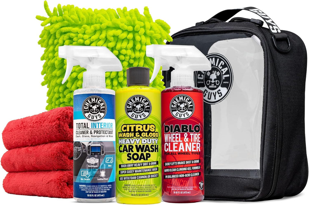 Car Wash And Interior Detailing Kit With Storage Bag Car Wash Soap, Wheel Cleaner, Interior Spray, Microfiber Towels