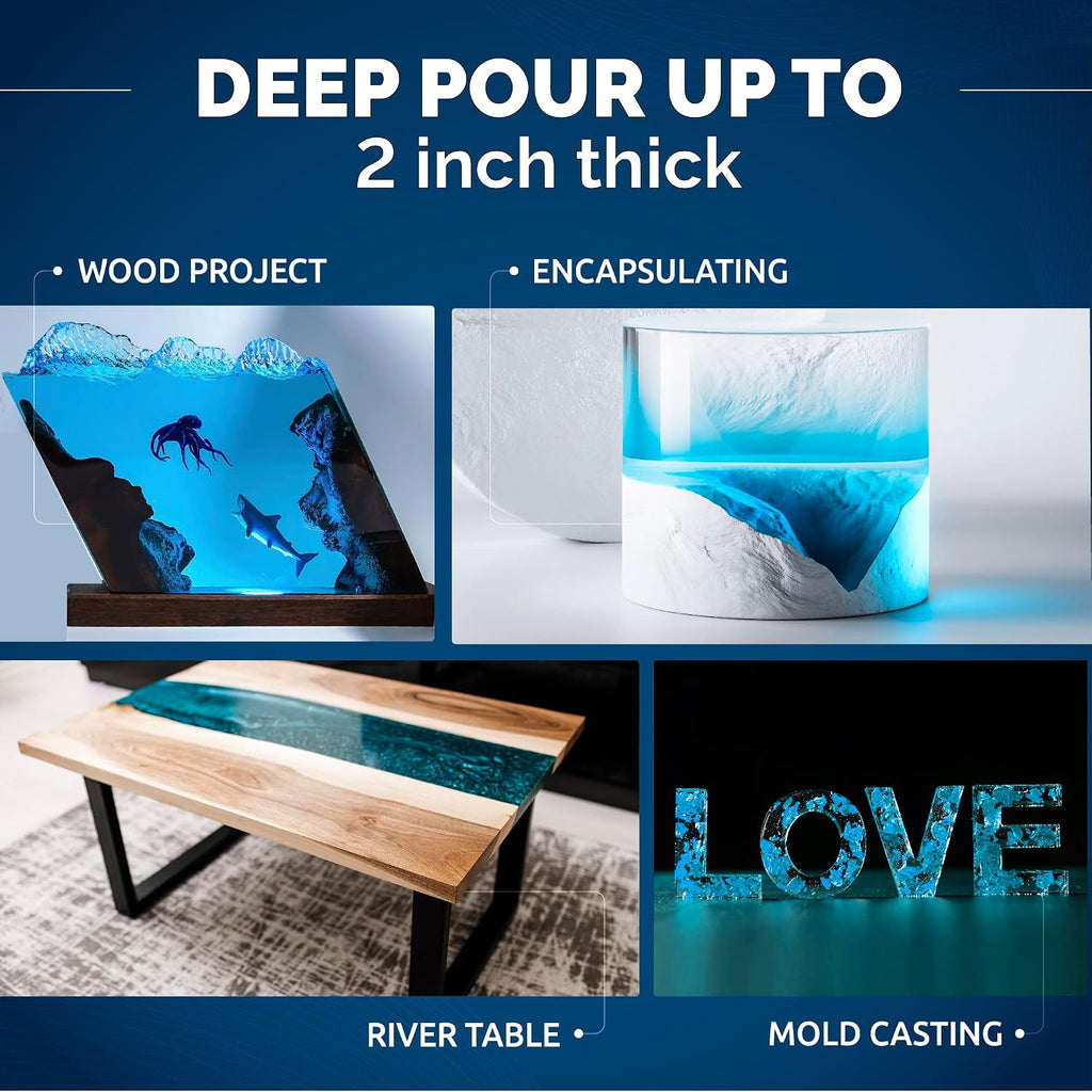Deep Pour Epoxy Resin Kit. 2” Pours, Crystal Clear - 51 Oz | Bubble Free, UV Resistant & Food Safe Casting Resin
