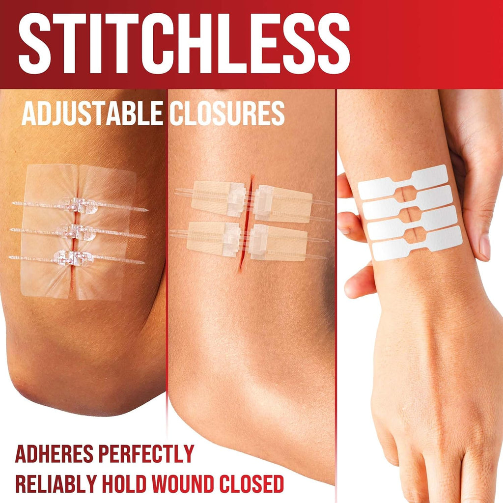 Emergency Wound Closure Strips - 24pk - 3 Types Easy to Use Butterfly Bandages - Stitchless & Painless Laceration